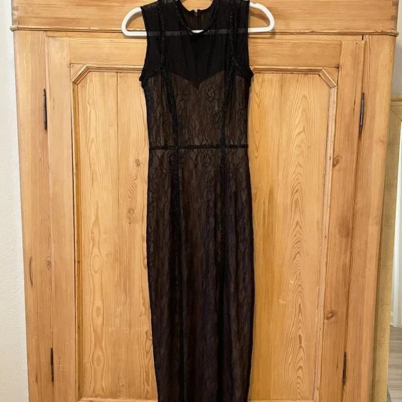 Rachel Gilbert Dresses | Rachel Gilbert Sleeveless Lace Overlay And Beaded Gown | Color: Black/Tan | Size: 0 | Birdiesred's Closet